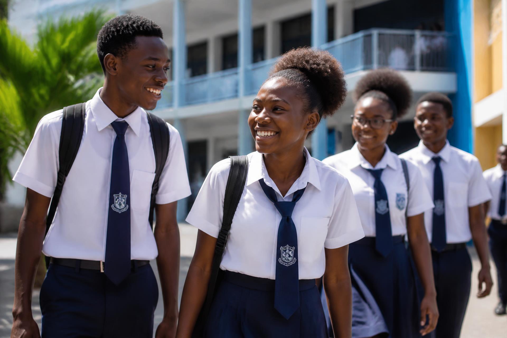 Élèves de l'IMPP en uniforme sur le campus